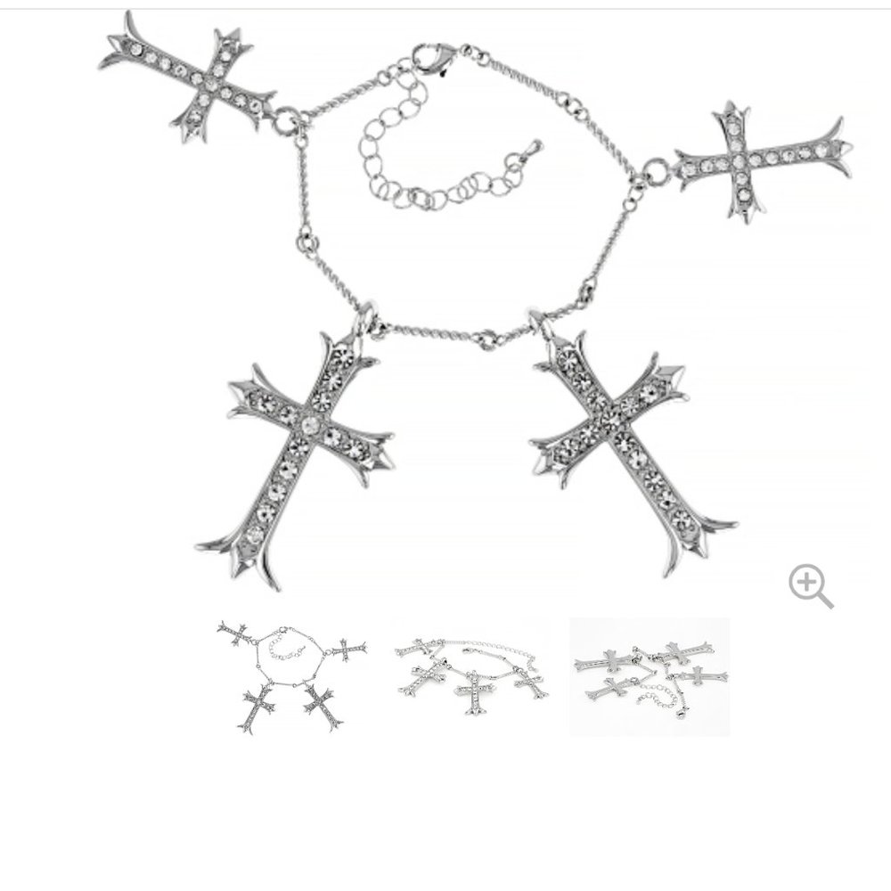 Off Park ® Collection, White Crystal 4 Charm Silver Tone Cross Bracelet